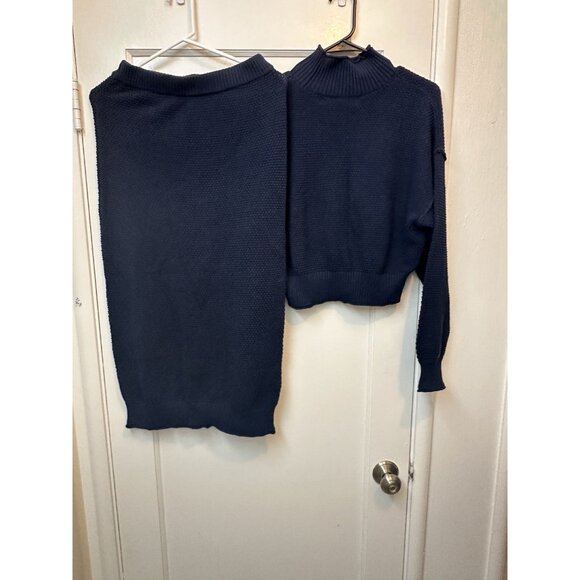 Free People Other - Free People Beach Haile Sweater Set Navy NWT XS Skirt Mock Neck Ribbed Midi